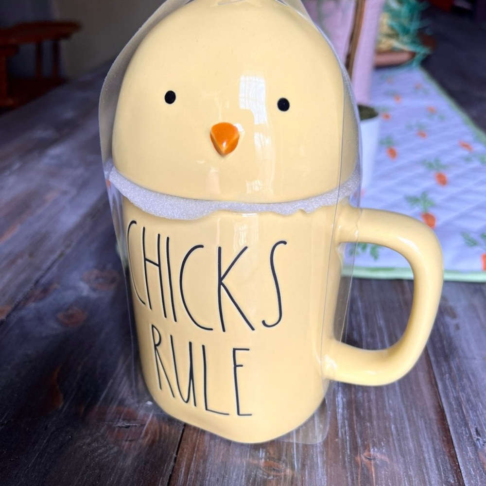 New Rae Dunn Chicks Rule Coffee Mug with Removable Chick Topper Cup Chicken - Picture 3 of 5